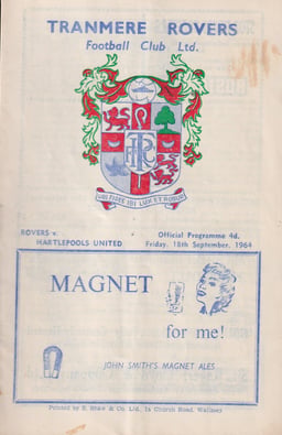 Tranmere Rovers v Hartlepool United Match Programme 1964-09-18